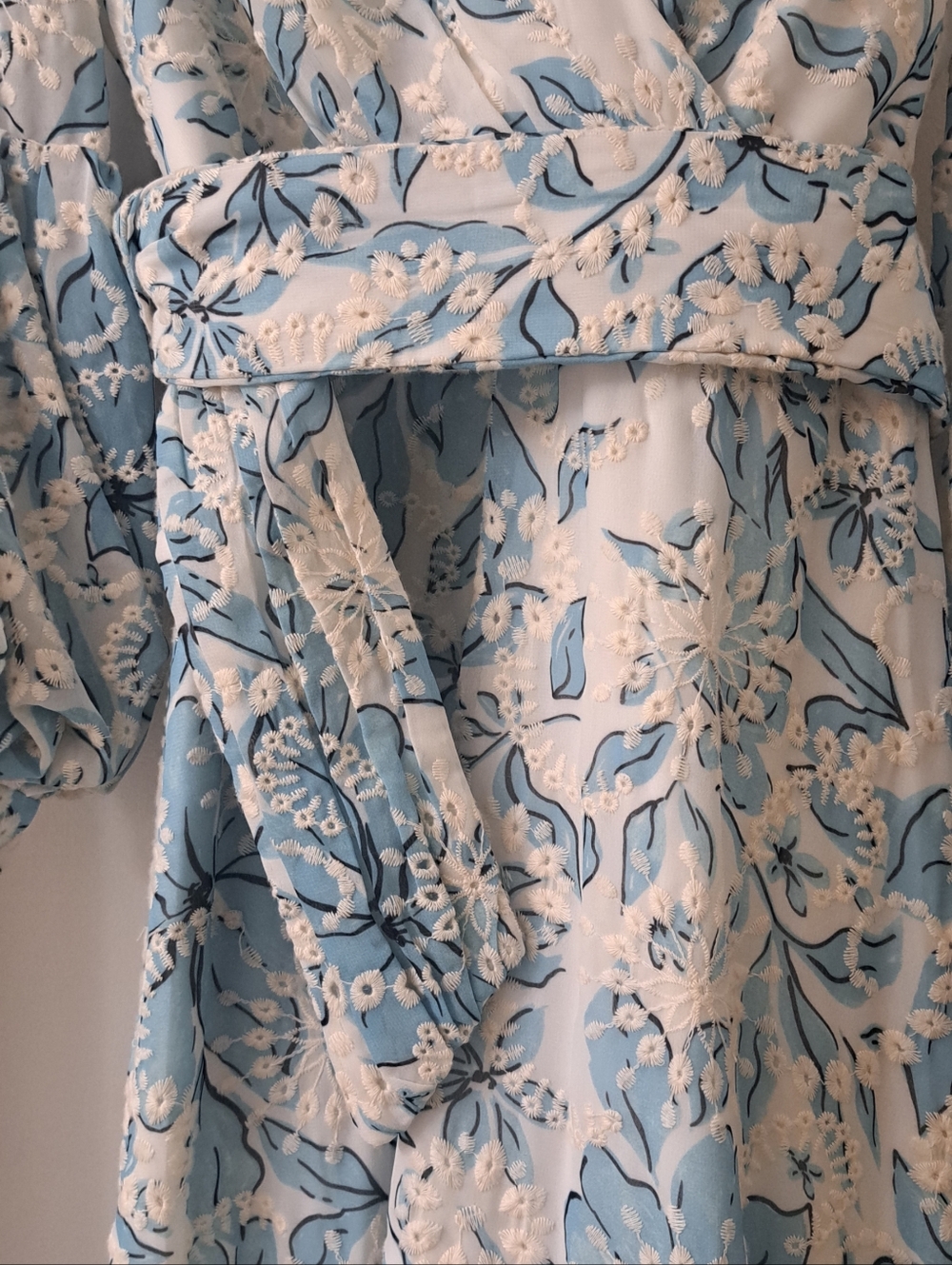 Badgley Mischka Blue&White Floral Eyelet Hi Low Maxi Dress . Sz6 LNWOT - Picture 6 of 12
